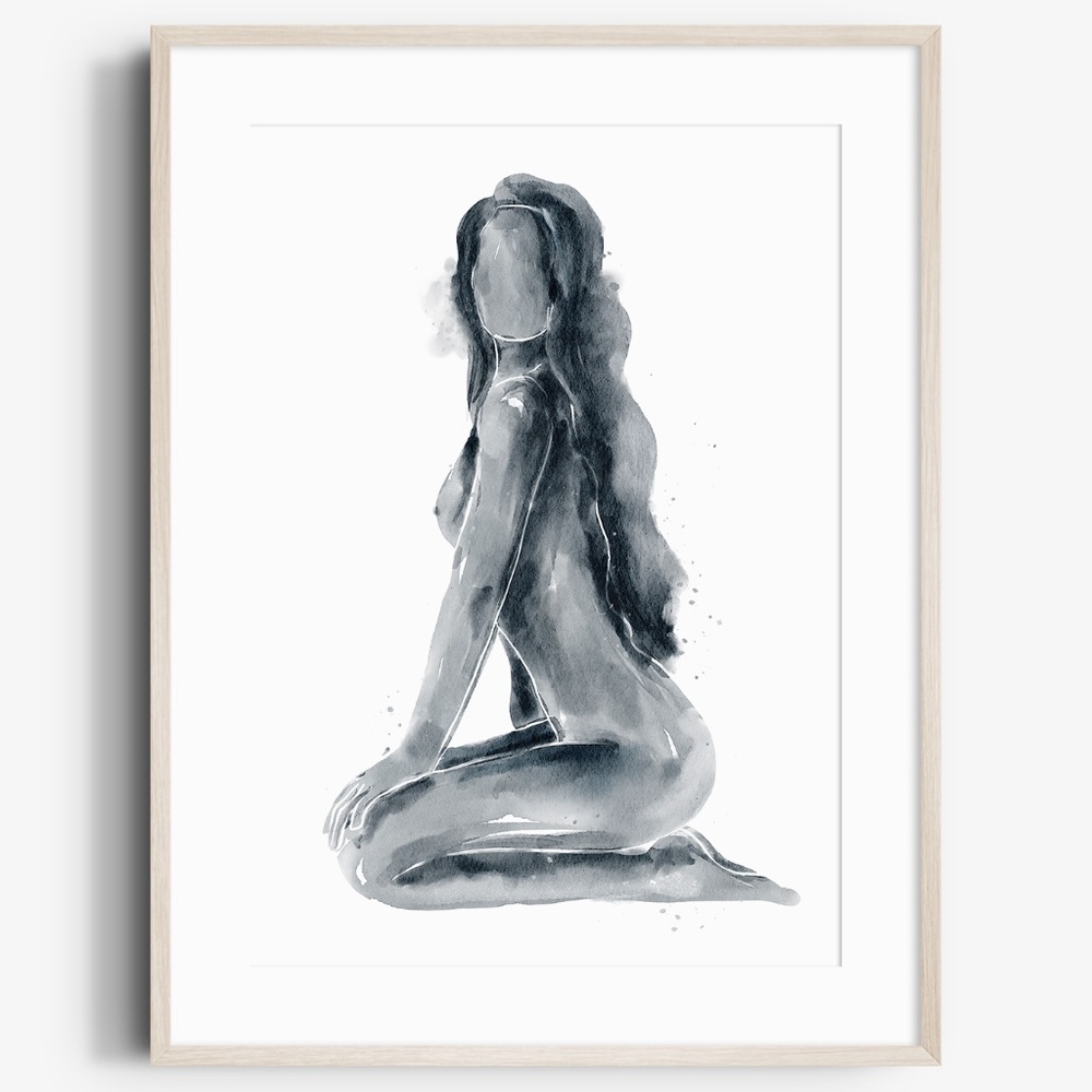 Watercolor Abstract Nude Woman Portrait Print Poster Unframed